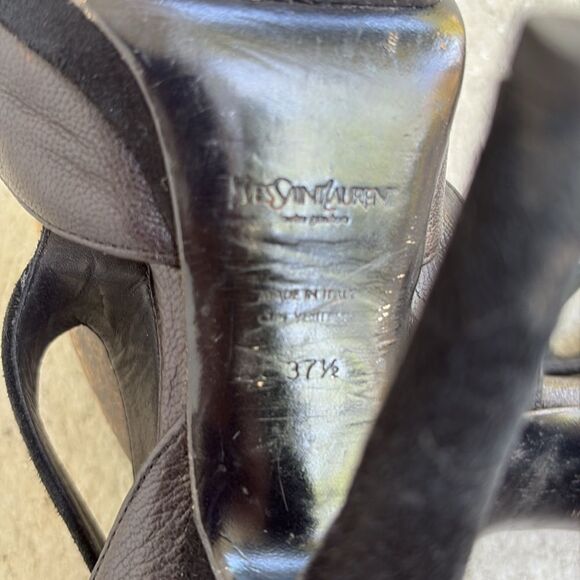 Yves Saint Laurent Women's Black Leather T Strap Heels - Picture 8 of 8